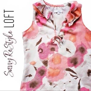 Loft | Sleeveless Ruffle Neckline Top Size Med